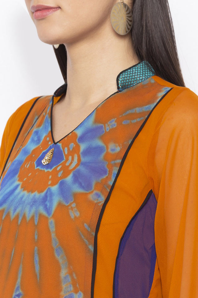 Georgette A Line Kurti Top In Mustard