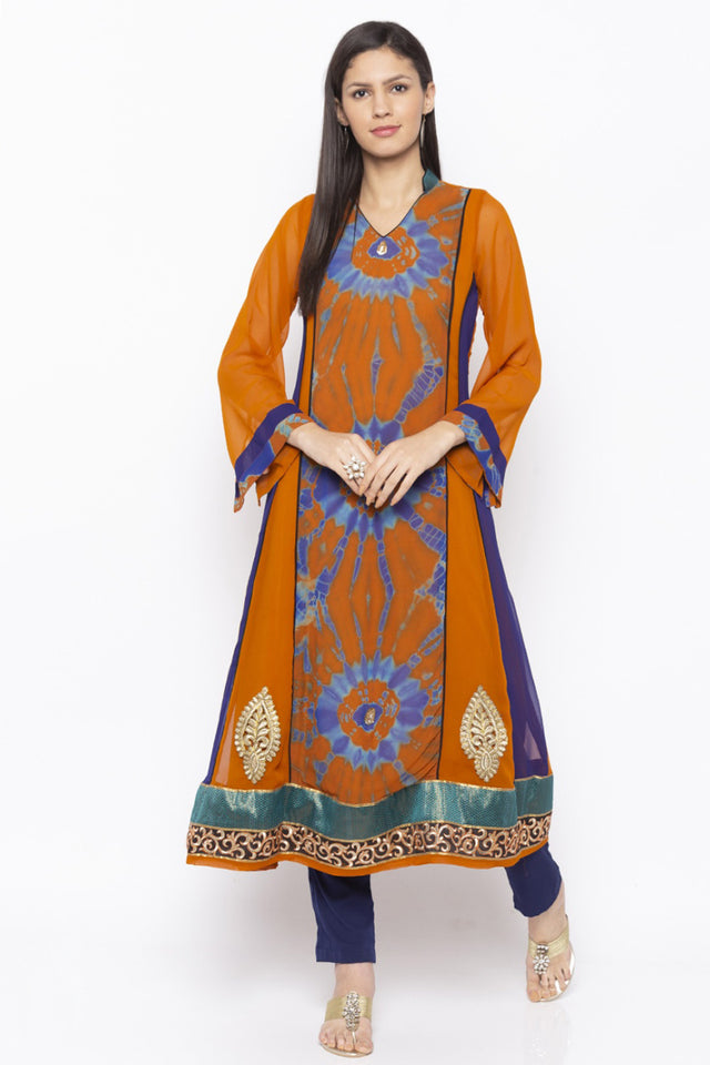 Georgette A Line Kurti Top In Mustard