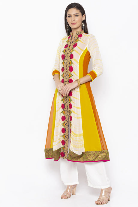 Georgette Embroidered Kurta Top in Off White - SIde