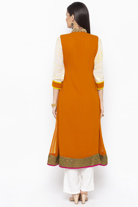 Georgette Embroidered Kurta Top in Off White - Back