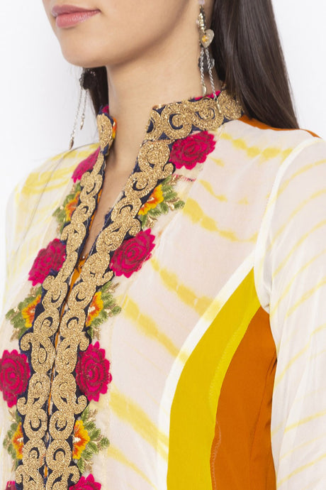 Georgette Embroidered Kurta Top in Off White - Zoom