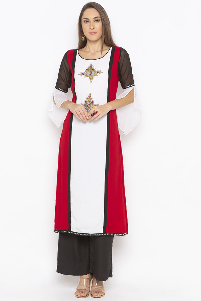 Georgette Straight Kurti Top In Off White