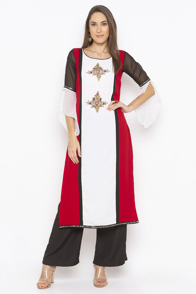 Georgette Straight Kurti Top In Off White