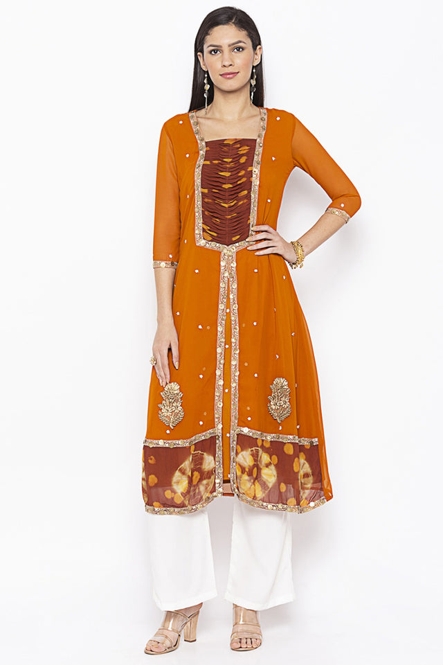 Georgette A Line Kurti Top In Mustard