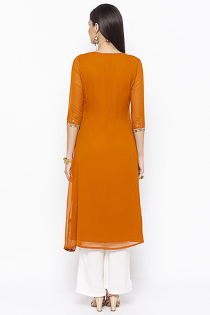 Georgette A Line Kurti Top In Mustard