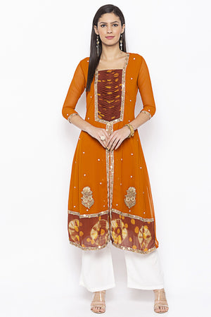 Georgette A Line Kurti Top In Mustard