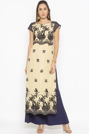 Net Straight Kurti Top In Beige