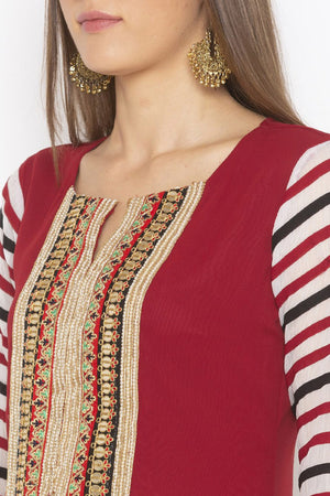 Georgette Straight Kurti Top In Maroon