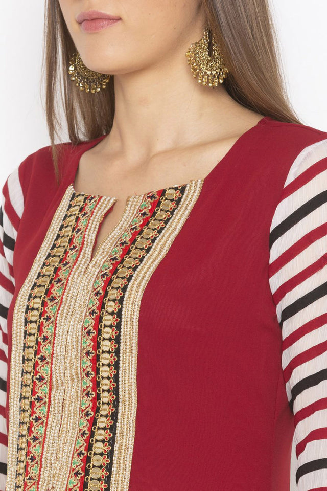 Georgette Straight Kurti Top In Maroon