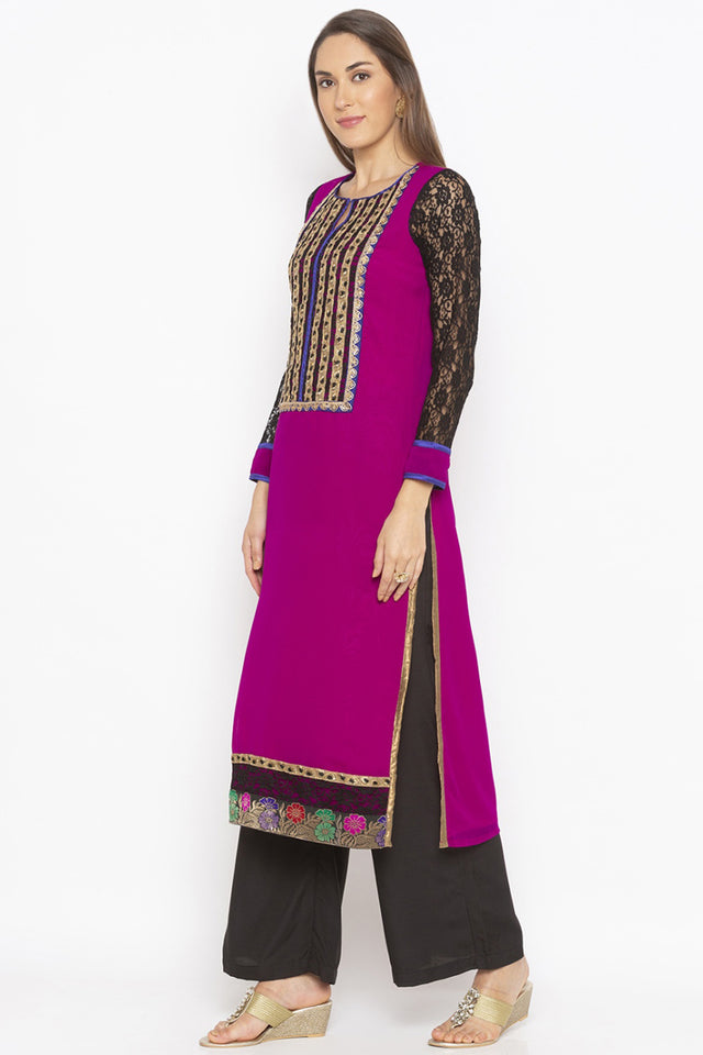 Georgette Straight Kurti Top In Purple