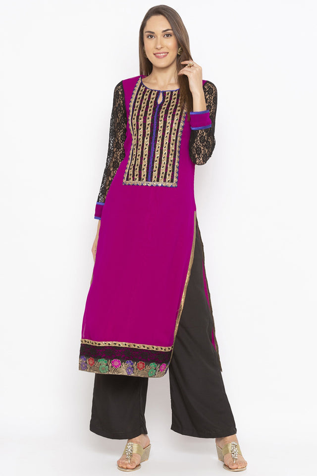 Georgette Straight Kurti Top In Purple