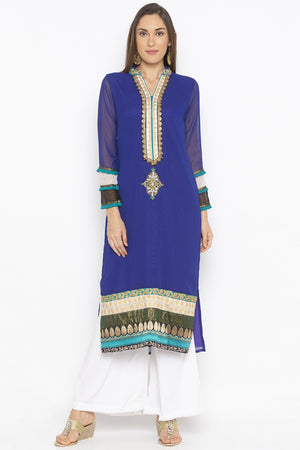 Georgette Straight Kurti Top In Dark Blue