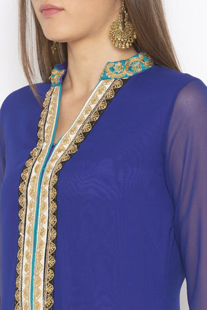 Georgette Straight Kurti Top In Dark Blue