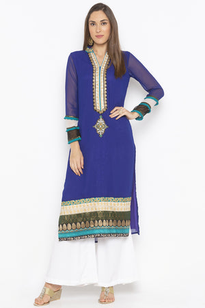 Georgette Straight Kurti Top In Dark Blue