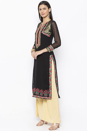 Georgette Straight Kurta Top in Black - SIde
