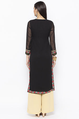Georgette Straight Kurta Top in Black - Back