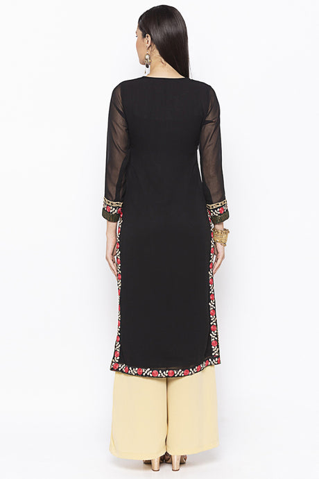 Georgette Straight Kurta Top in Black - Back