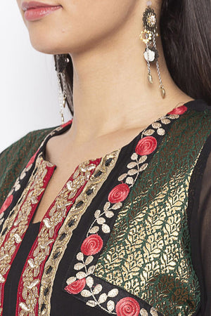 Georgette Straight Kurta Top in Black - Zoom