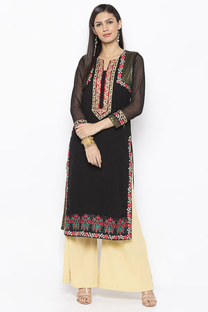 Georgette Straight Kurta Top in Black