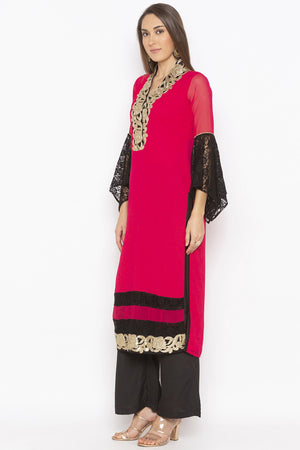 Georgette Straight Kurti Top In Pink