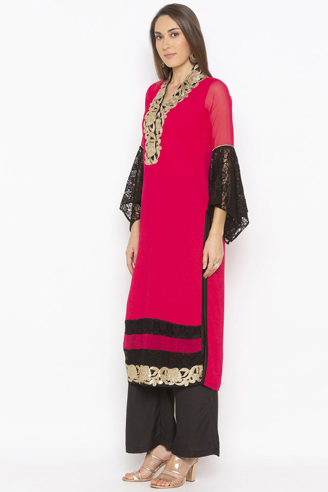 Georgette Straight Kurti Top In Pink