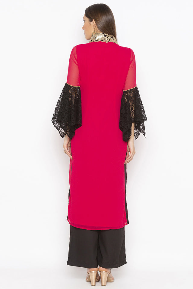 Georgette Straight Kurti Top In Pink