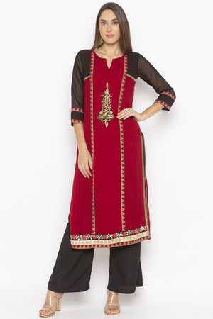 Georgette Straight Kurti Top In Maroon