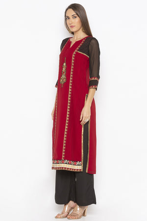 Georgette Straight Kurti Top In Maroon