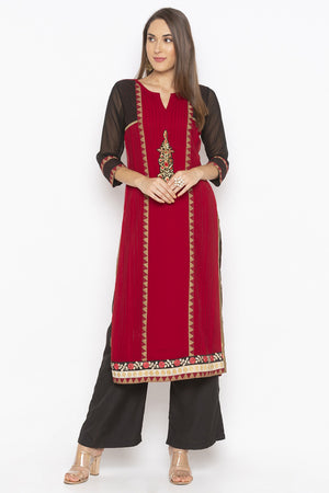 Georgette Straight Kurti Top In Maroon