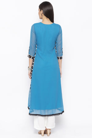 Georgette Asymmetric Kurti Top In Blue