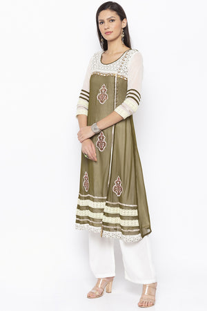 Georgette A Line Kurti In Mehendi