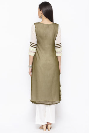 Georgette A Line Kurti In Mehendi