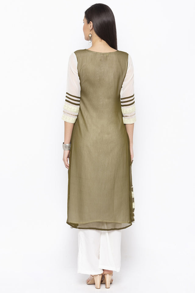 Georgette A Line Kurti In Mehendi