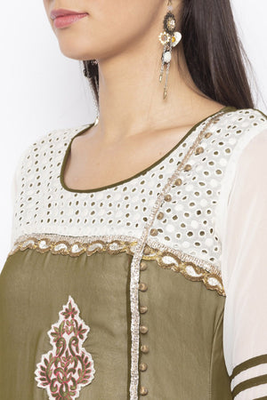 Georgette A Line Kurti In Mehendi