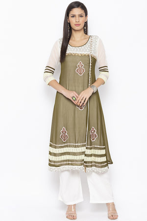 Georgette A Line Kurti In Mehendi