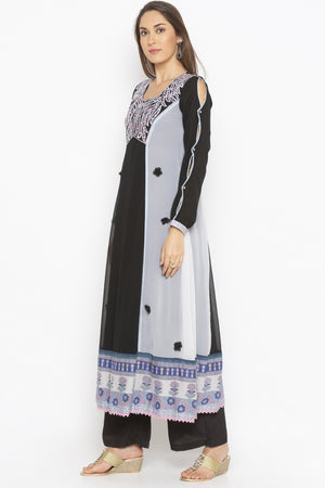 Georgette A Line Kurti Top In Black