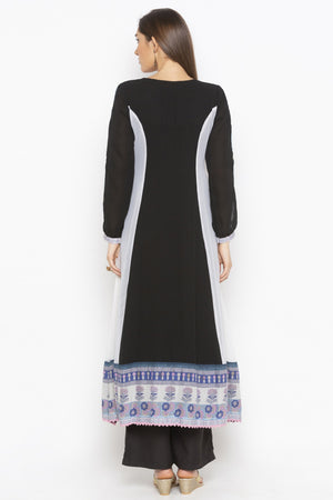 Georgette A Line Kurti Top In Black