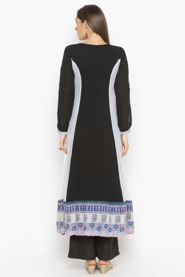 Georgette A Line Kurti Top In Black