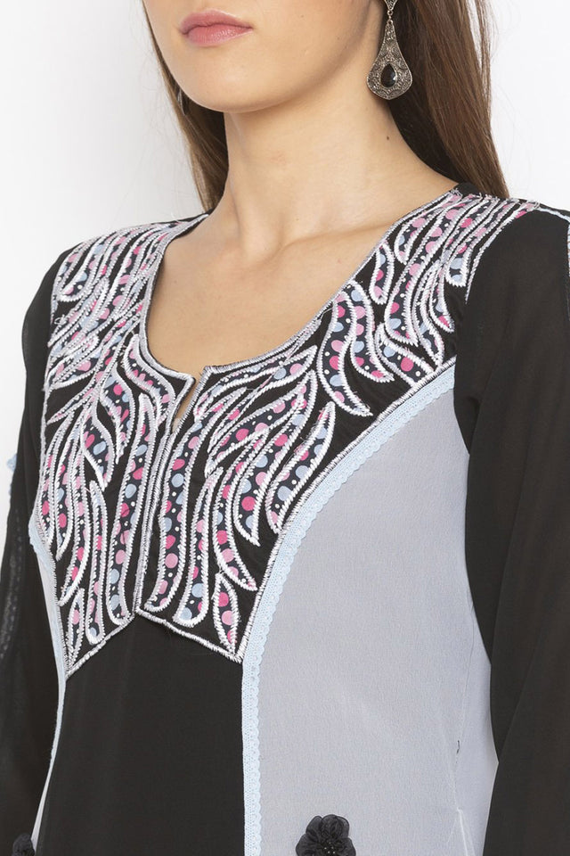 Georgette A Line Kurti Top In Black