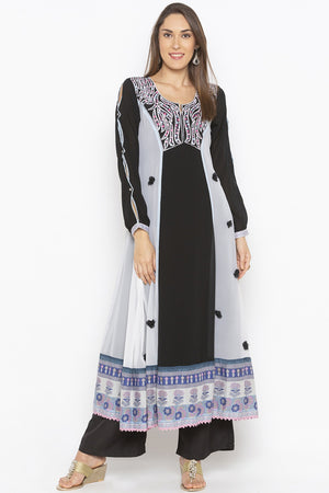 Georgette A Line Kurti Top In Black