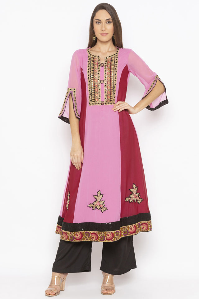 Georgette Flared Kurti Top In Light Pink