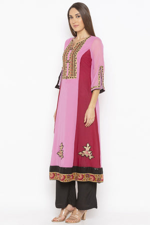 Georgette Flared Kurti Top In Light Pink