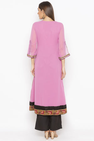 Georgette Flared Kurti Top In Light Pink