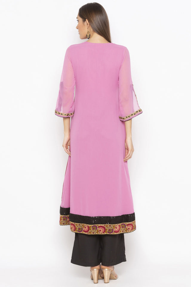 Georgette Flared Kurti Top In Light Pink