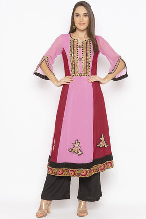 Georgette Flared Kurti Top In Light Pink