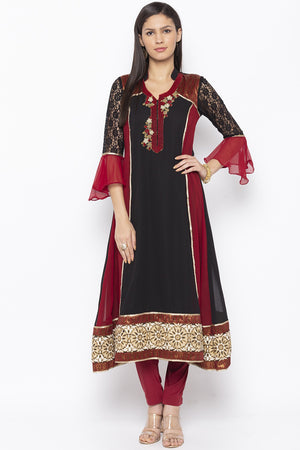 Georgette A Line Kurti Top In Black