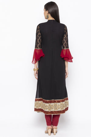 Georgette A Line Kurti Top In Black