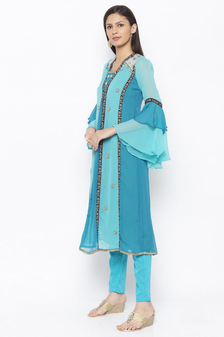 Georgette A Line Kurta Top in Blue - Side