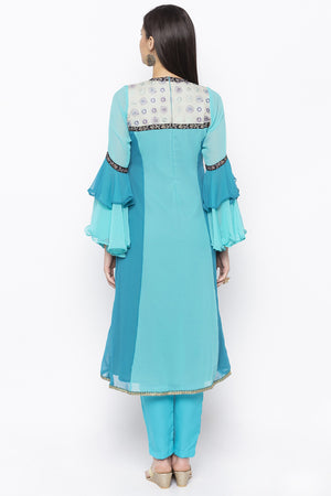 Georgette A Line Kurta Top in Blue - Back Side