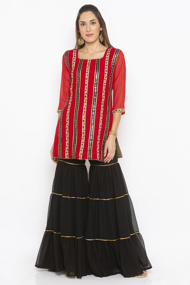 Georgette Short Kurti Top In Red